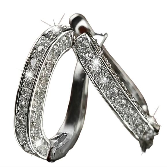 2 Carat CZ Hoops Round Channel Set Huggie Earrings White Gold Plated Jewelry NEW - Picture 9 of 9